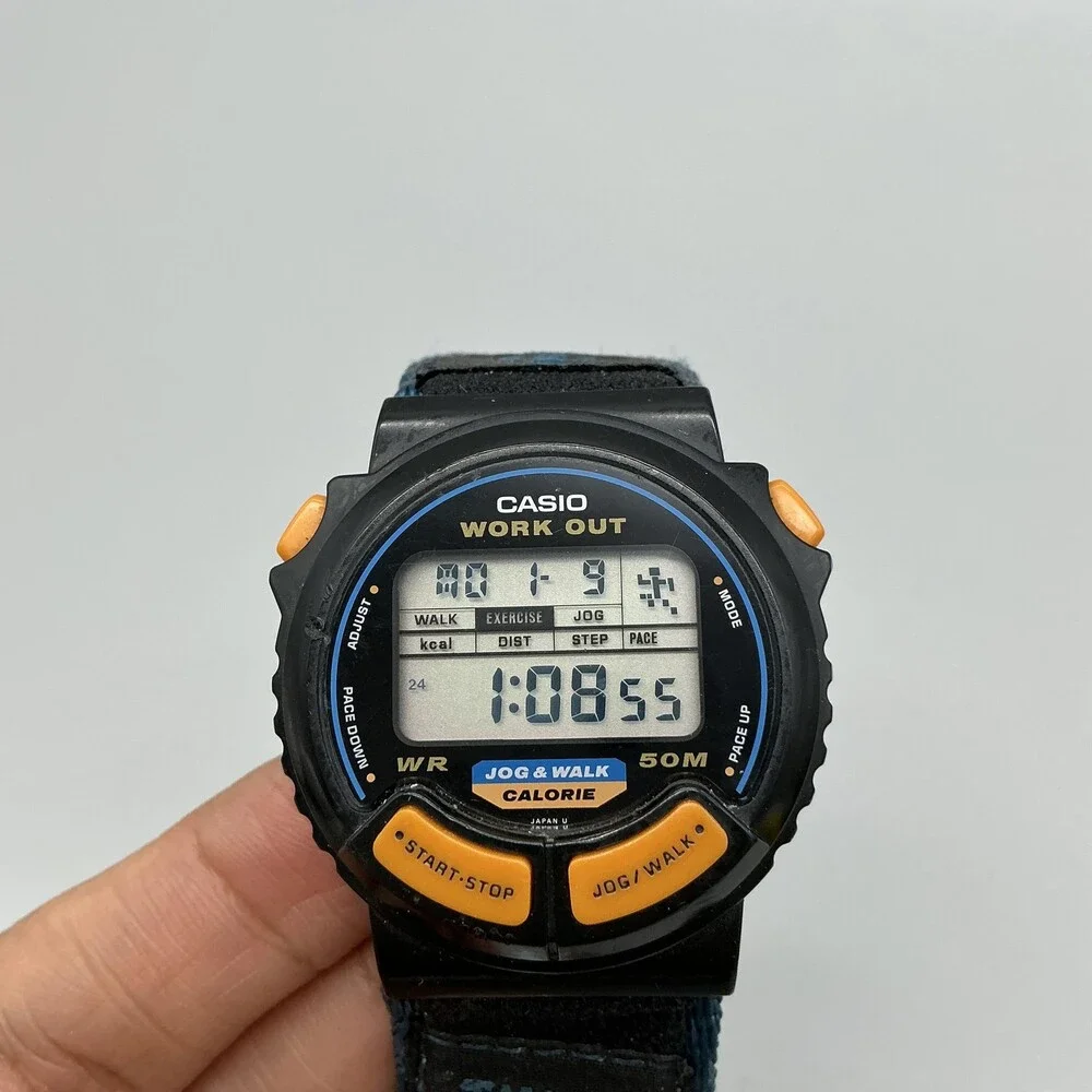 Vintage Casio JC-10 Work Out Mens Watch 40mm Digital Walk Calorie New Battery